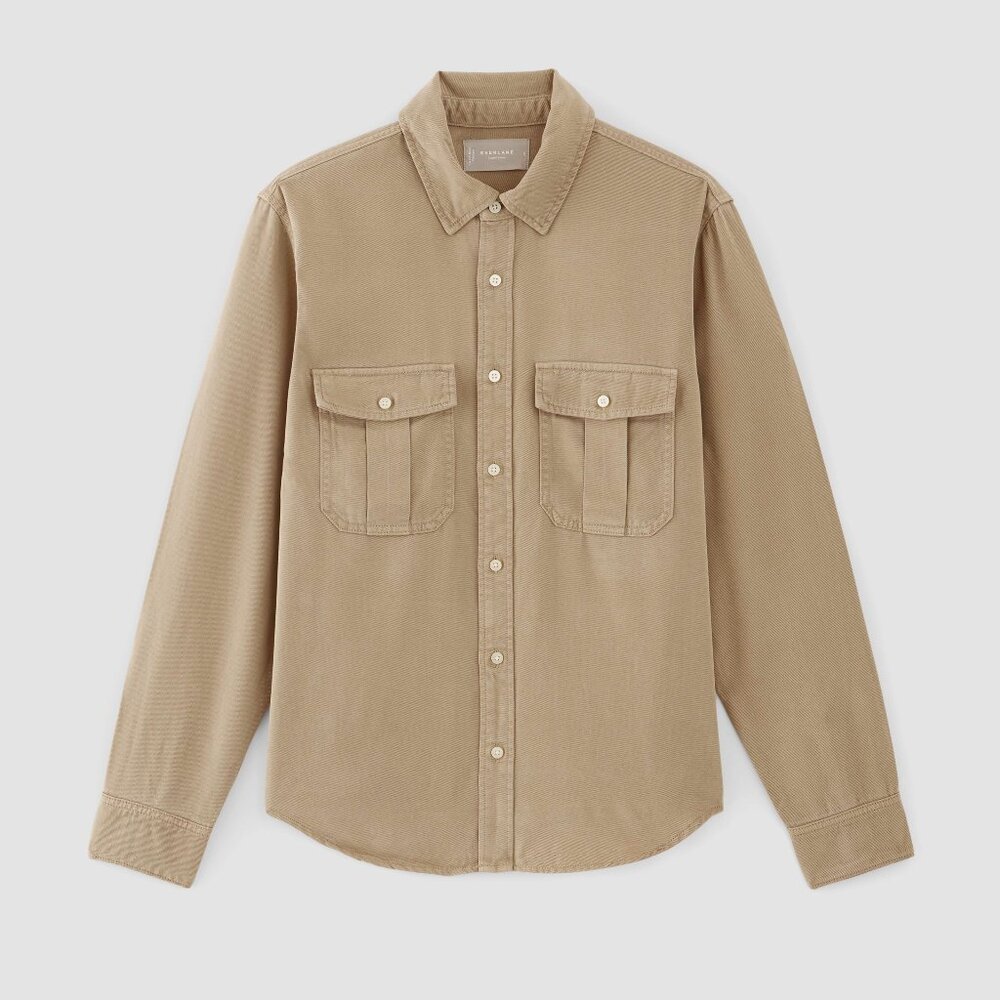 Everlane Men's Utility Shirt Jacket in Buttersoft in Khaki, Size Medium